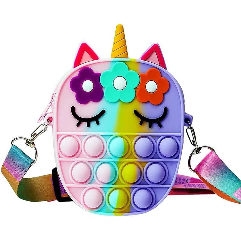 

Сумка через плечо в форме мультяшного животного для девочек, Женская пузырьковая Сумка-Поппер для игрушек-непосед, сенсорный Кошелек для мо...