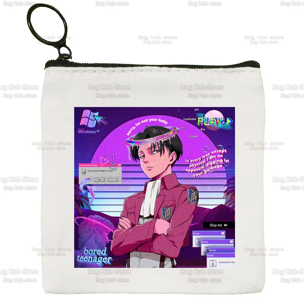 Anime Attack On Titan Cartoon Coin Purse Female Mini Canvas Levi Ackerman Eye Art Cute Key Case Coin Purse Student Wallet