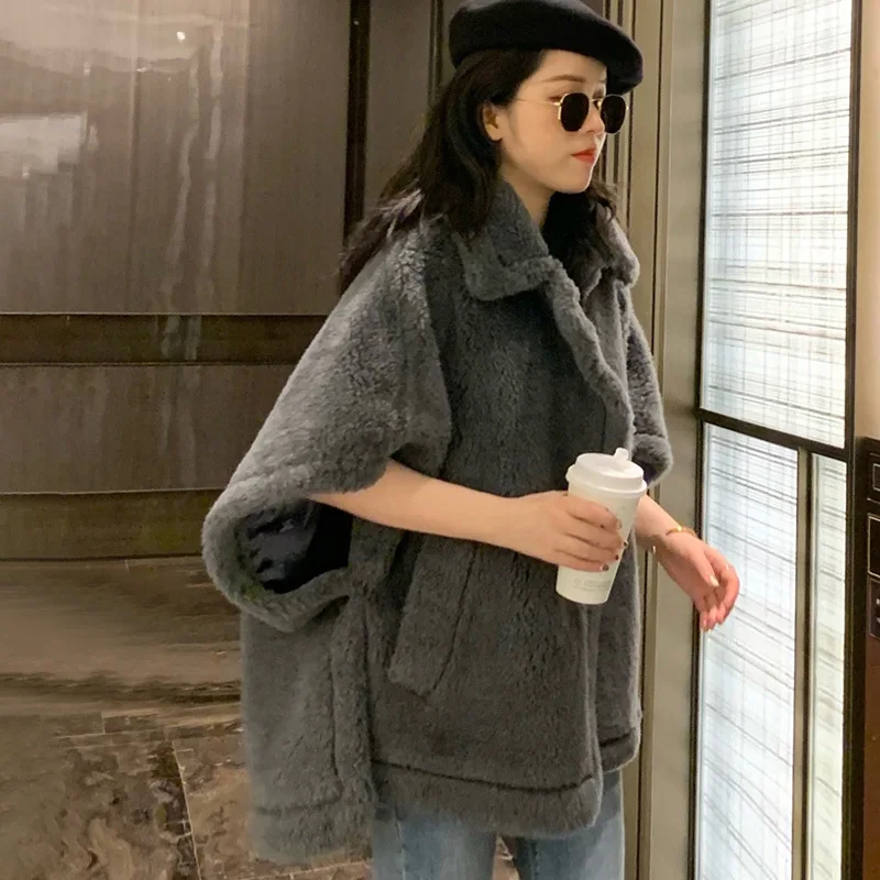 Женское пальто из натуральной шерсти модная меховая накидка-пончо женская