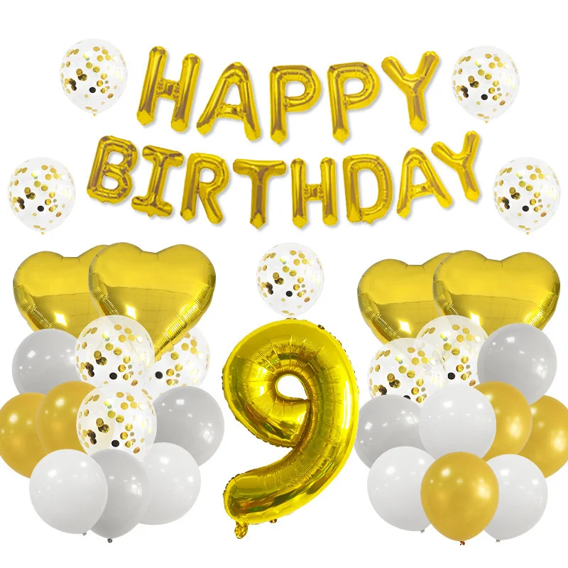 

9 years old birthday balloon set Golden custom number birthday balloon baby shower balloon birthday party set number balloon