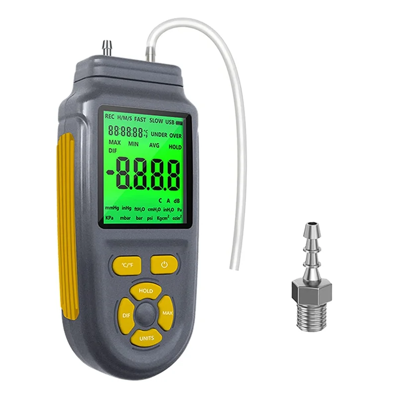 ±100Psi Digital Handheld Manometer ±2768Wc HVAC Gas Pressure Tester Units Differential Dual Port Pressure Pressure Gauge