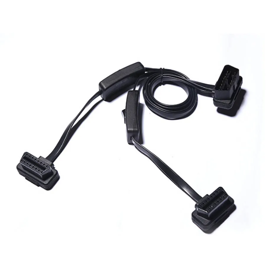 OBD 16pin Extension Cord with Switch Ultra-thin Noodle Elbow Automotive OBD2 Connector 2 Female to Male Extend Cable Flat Wire - купить по