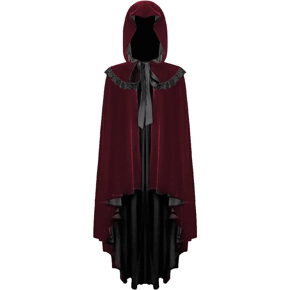 

Retro Goth Fashion Women Cloak Solid Color Velvet Hooded Collar Loose Bow Tie Pullover Gothic Style Ladies Cloak Spring 2023