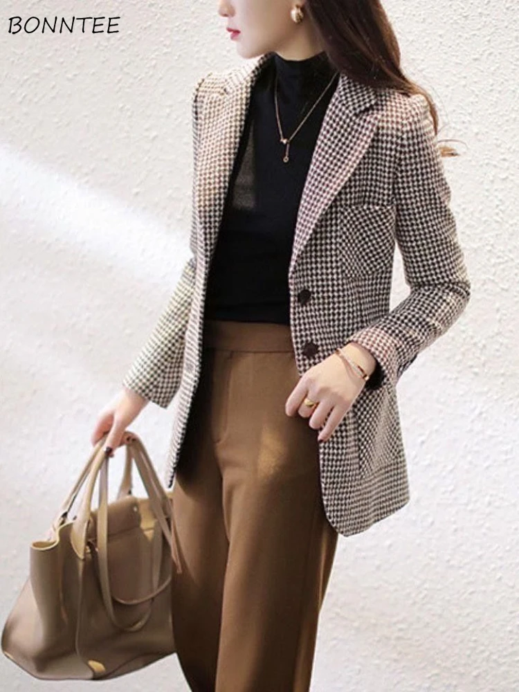 Женский блейзер с карманами яркий дизайнерский клетчатый Ретро Простой