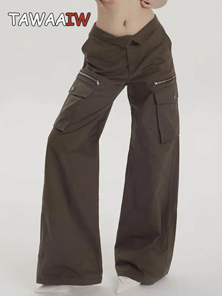 

Женские винтажные брюки-карго Tawaaiw Y2k, Свободные повседневные брюки на молнии с широкими штанинами в стиле ретро, американские брюки, женска...