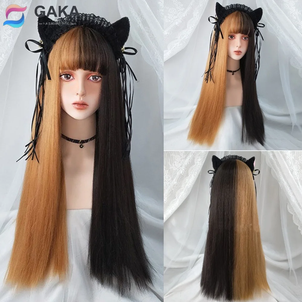 

GAKA длинные прямые светильник светлые Синтетический парик Lolitai с воздушных челнок розовые, зеленые, черные, синие, черные, Цвет в наличии