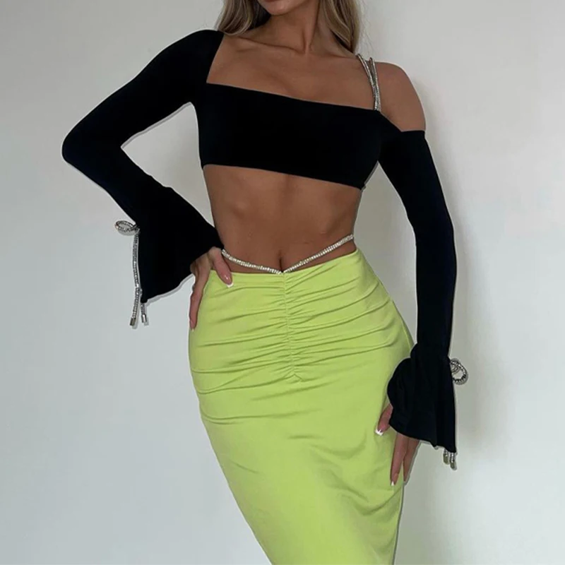 Женские сексуальные футболки с открытыми плечами и длинным рукавом однотонная