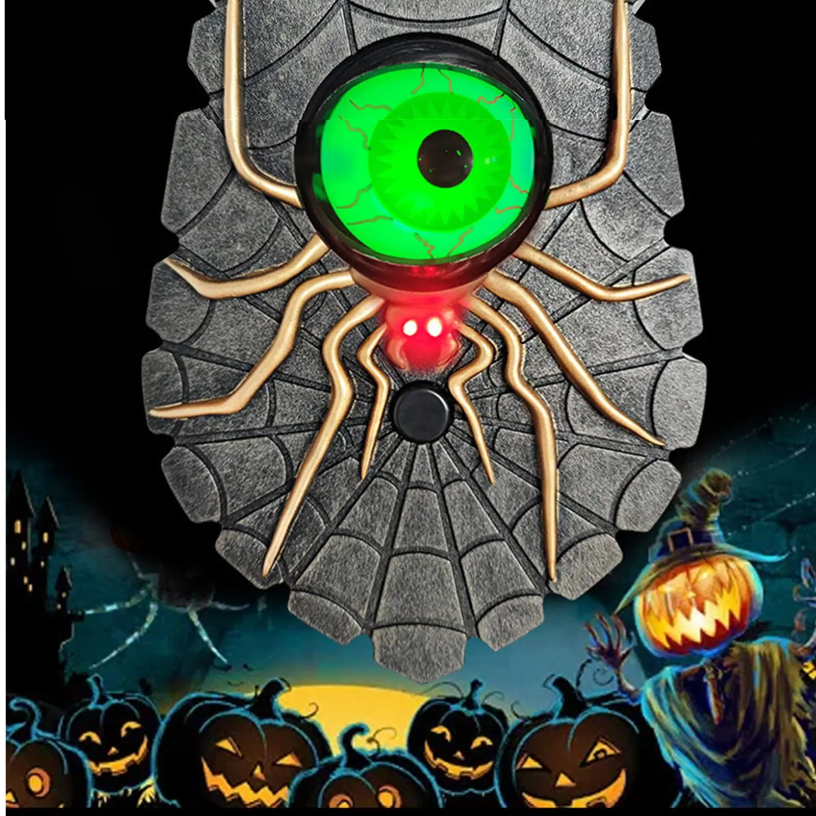 

Декорации для дверного звонка на Хэллоуин, с рисунком паука, анимированный глазный звонок, дверной звонок со спутанными звуками светильник, дом с привидениями, реквизит вечерние НКИ