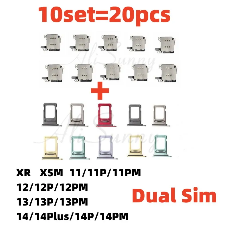 

10 комплектов устройство для чтения двух Sim-карт разъем гибкий кабель + лоток Слот держатель адаптер для iPhone 11 12 13 Pro Max XR XSMax детали