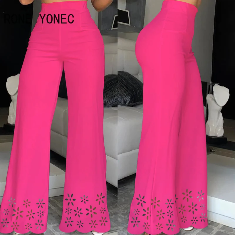 Женские элегантные длинные брюки с высокой талией, полые рабочие прямые брюки