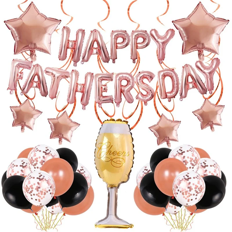

16 Inch Pearlescent Aluminum Film Balloons Set Happy Fathers Day Letter Pentagram for Thanksgiving Party Background Decorations