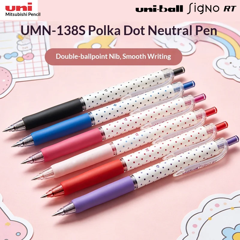 Фото Японская гелевая ручка Uni Mitsubishi UMN138S Limited Edition Polka Dot, выдвижная, 0.38 мм, для подписи, черные/синие/красные чернила №3