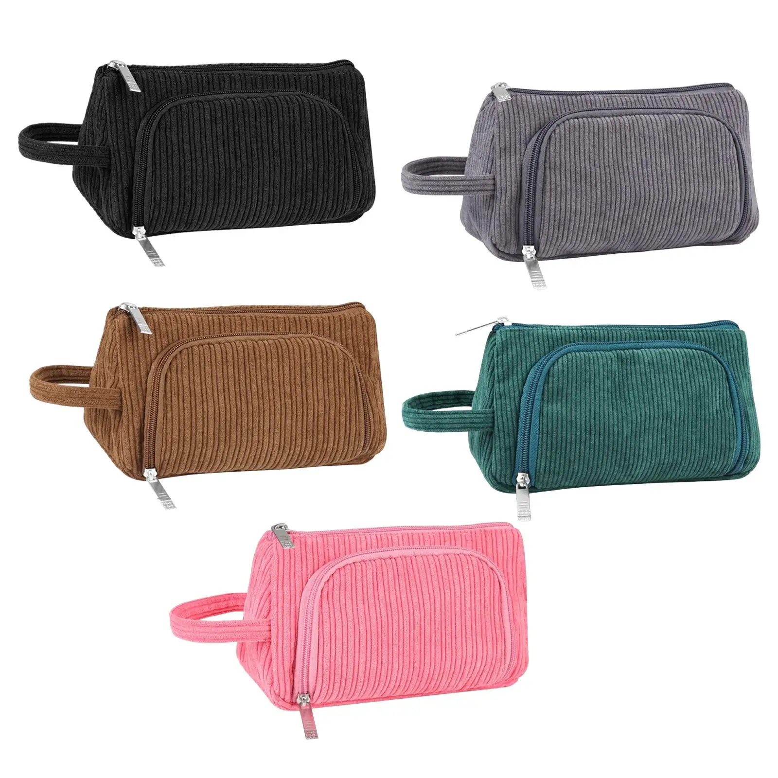

Corduroy Cosmetic Bag Travel Toiletry Handbag with Zipper Closure for Vacation, Business Trip, Gym, Camping