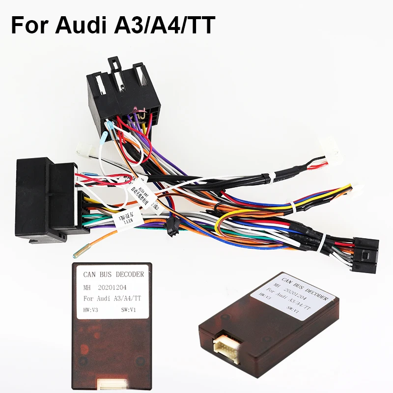 Android Wiring Harness Power Cable Adapter with Canbus Box For Audi A3/A4/TT/VW/Peugeot/Citroen/BMW E39/E46/E90 /X1/Honda/Ford
