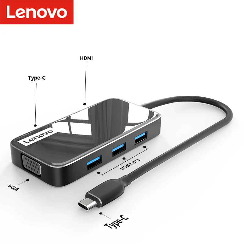 

Lenovo USB Type C To USB 3.0 HDMI 4K VGA HUB Adapter For Mobile Phone Pad Computer Laptop Macbook Converter Extender