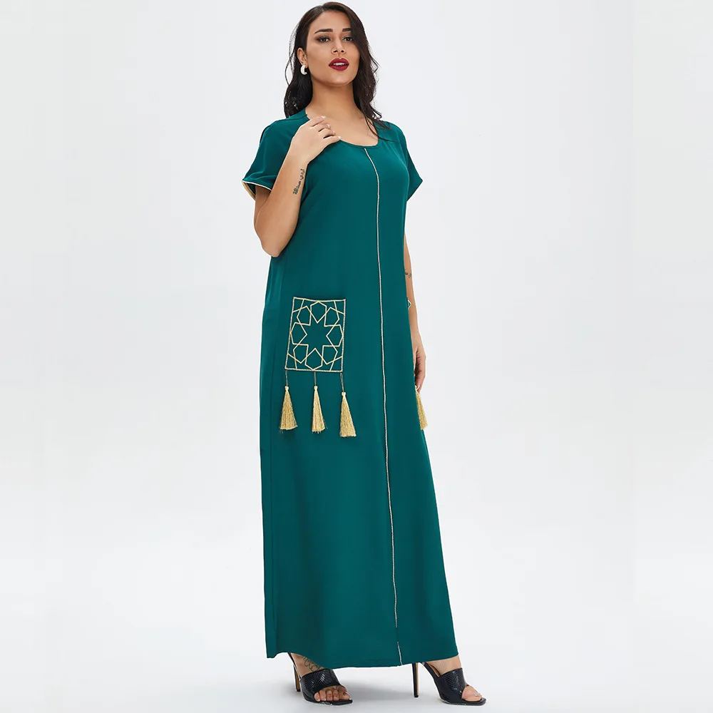 Abaya Турция летнее макси-платье с коротким рукавом мусульманское платье Дубай абайя, кафтан халат турецкие платья для женщин Vestidos Largos
