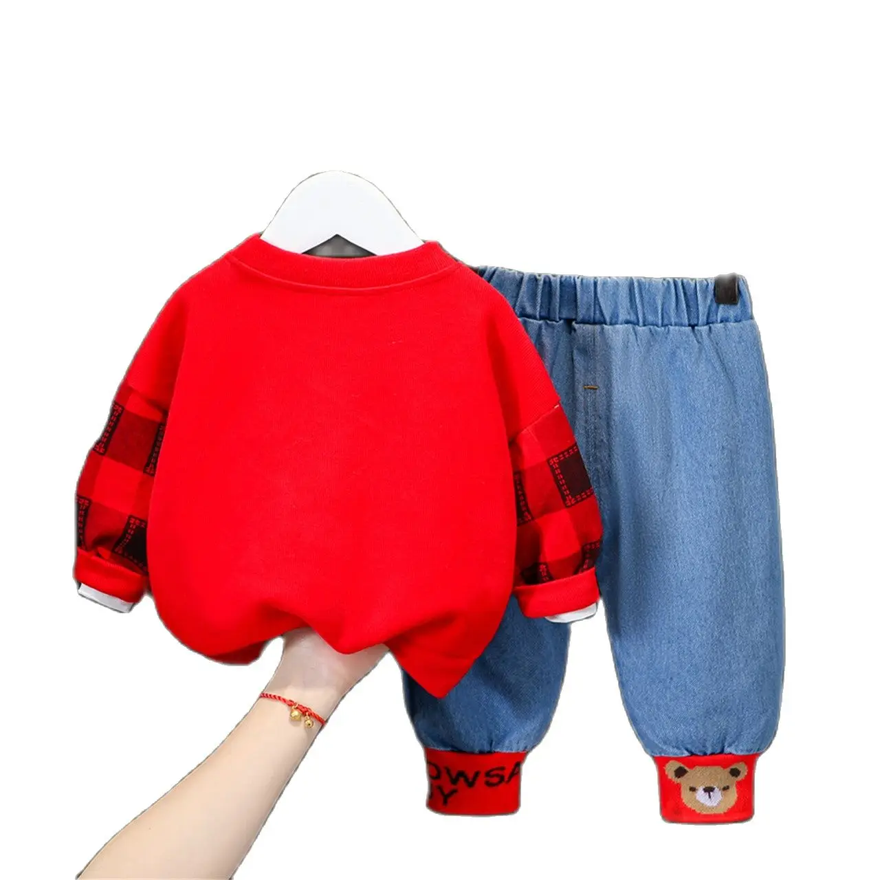 Детская одежда От 1 до 4 лет мальчиков модная футболка с рисунком медведя + синие