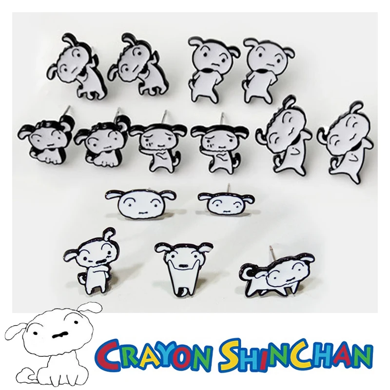 Аниме карандаш Шин-тян Широ серьги-гвоздики металлические модные свежие милые с