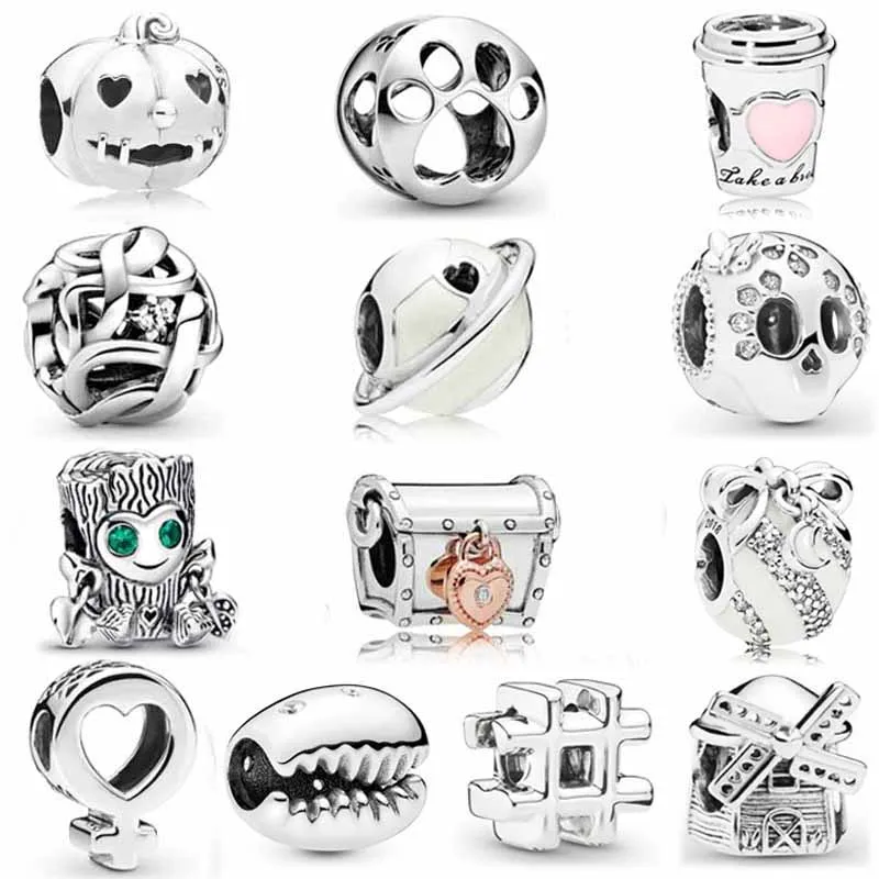 

DIY Charm Pink Coffee Cup Sweet Tree Monster Treasure Box Sparkling Skull 925 Sterling Silver Bead Fit Fashion Bracelet Jewelry