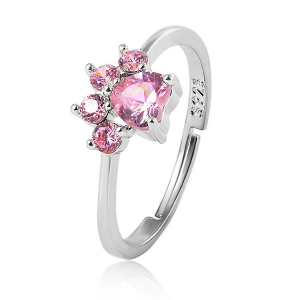 Милое мультяшное открывающееся регулируемое кольцо со следами кошки женское