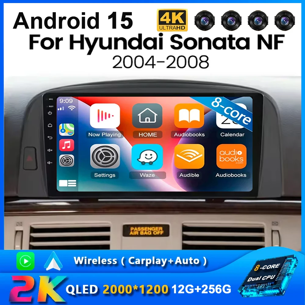 Фото Автомагнитола Android 15 для Hyundai Sonata NF 2004-2008: мультимедийный видеоплеер, навигация, стерео, GPS №1