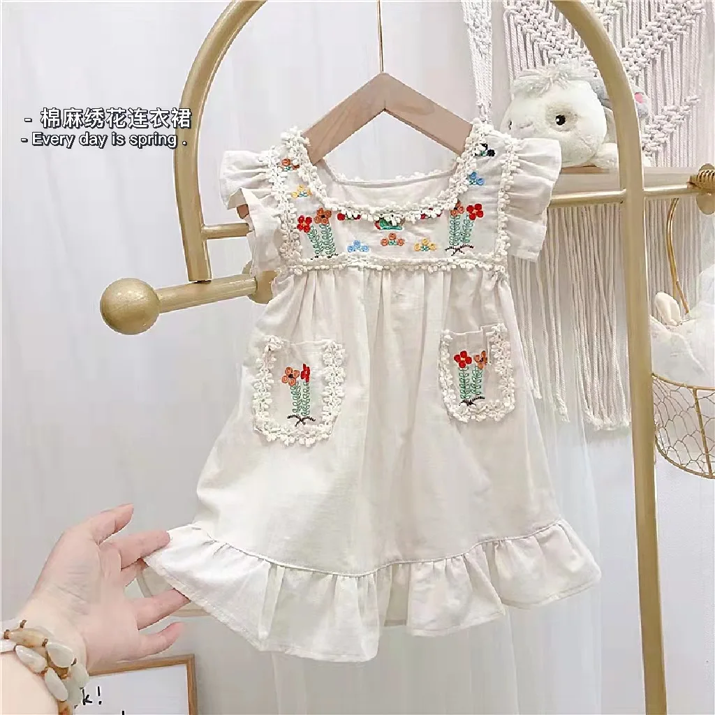 

2022 Girls dress embroidered floral pattern sleeveless sweet toddler baby girls dresses 90-140