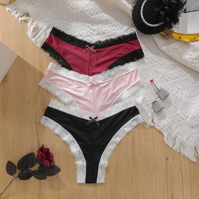 

Sexy Lace Briefs Women's Low Waist Solid Panties Seamless Female Underpants Intimates Lingerie Summer Cotton Brazilian Thongs