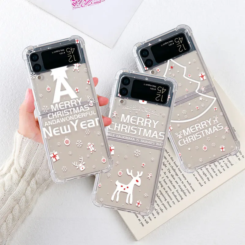 

Airbag Clear Case For Samsung Z Flip 4 3 5G Hard Shockproof Funda for Galaxy ZFlip4 ZFlip3 Shell Cover Merry Christmas in Winter