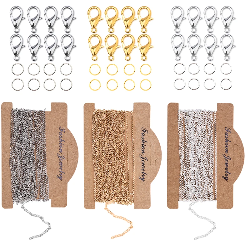 

5Meters 1.5-2mm Copper Link Cable Chain Kit with 10 Lobster Clasps and 20 Jump Rings for Women Jewelry Chain DIY Making Supplies