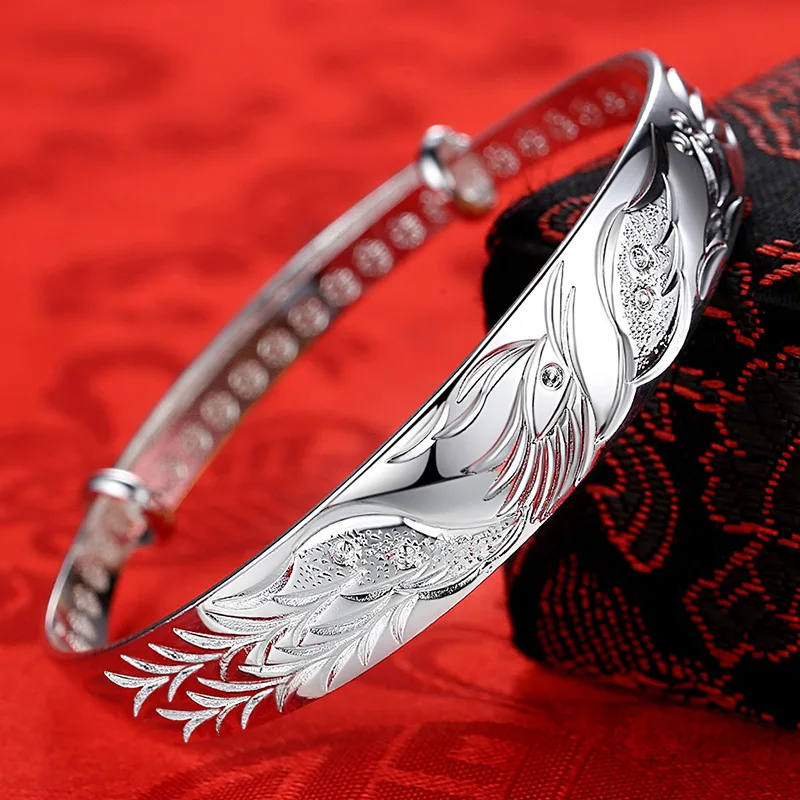 

925 Sterling Silver Adjustable Noble Phoenix Bangle Bracelet For Women Party Gift Engagement Wedding Fashion Jewelry