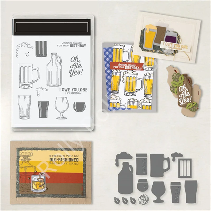 

2022 New Arrivals Wine Bottle Metal Cutting Dies And Clear Stamps For DIY Paper Album Cards Handmade Decorative Embossing Crafts