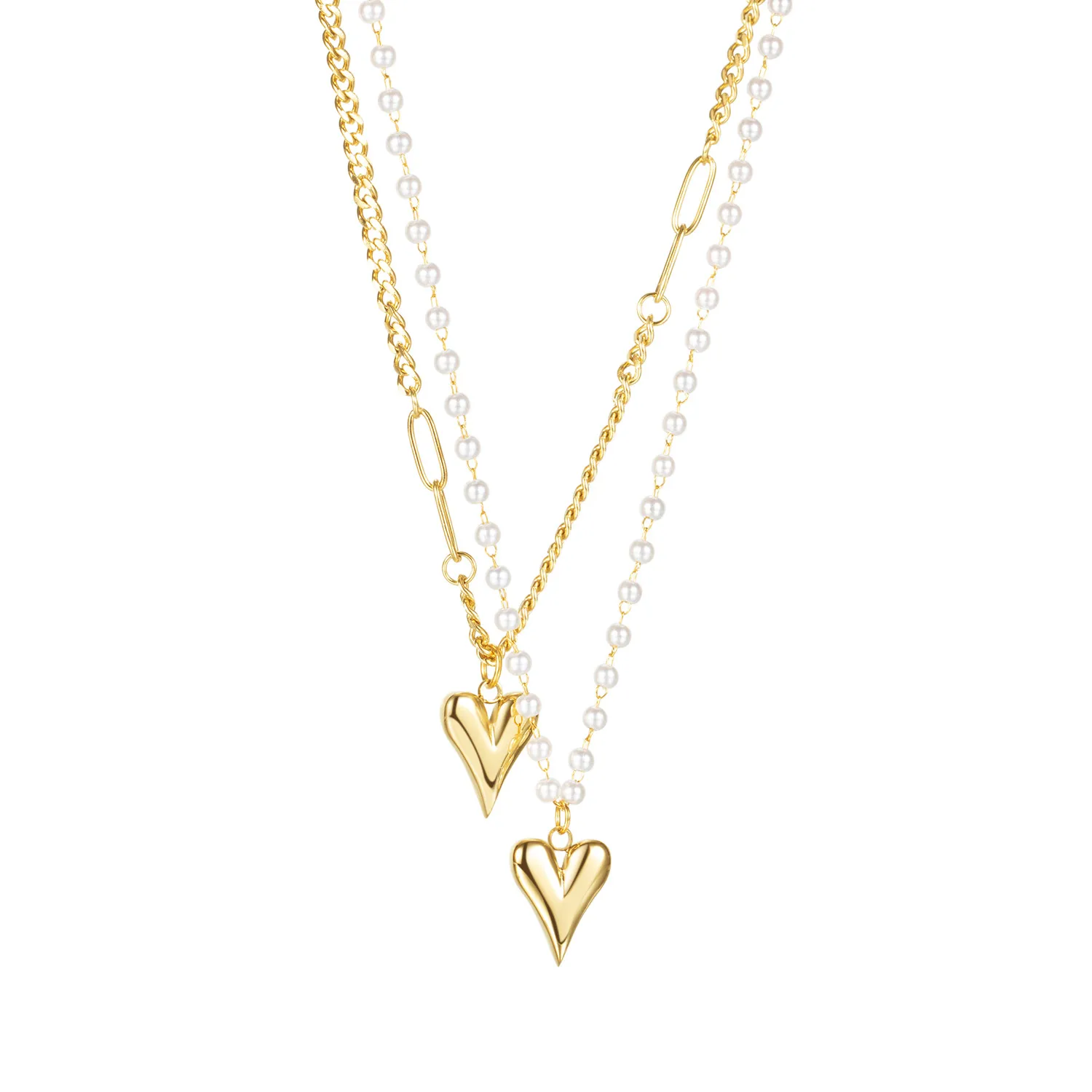 

European 316L Stainless Steel Link Chain Necklace Hip hop Fashion Simple Double Love For Women's Jewelry Birthday Party Gift