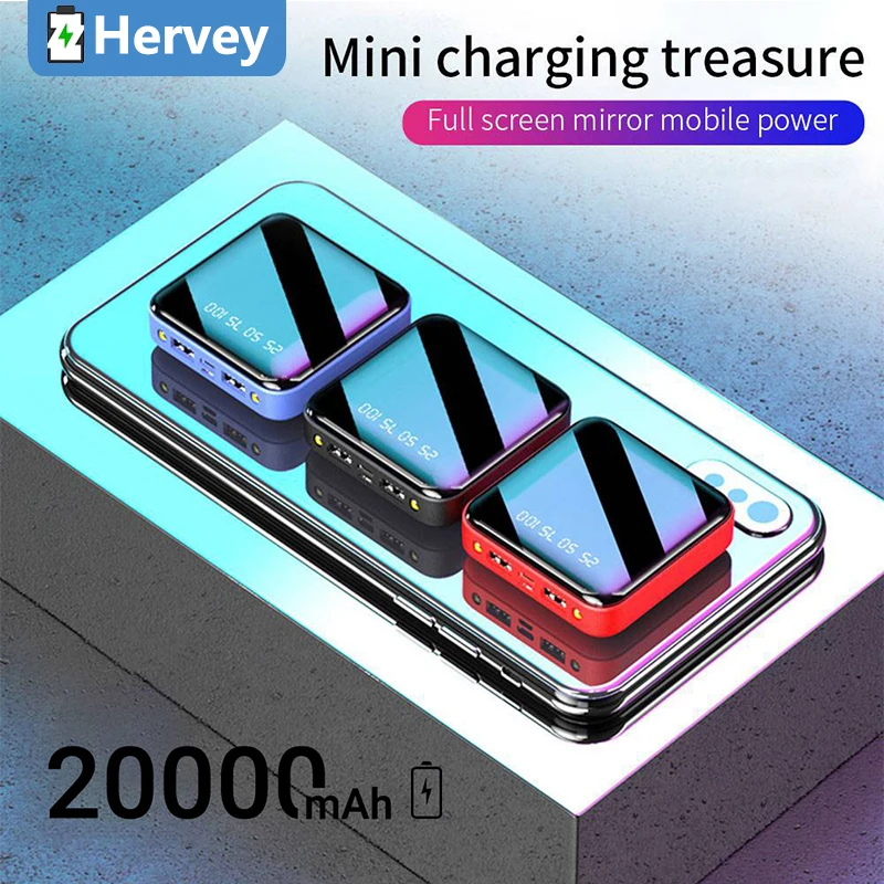

Внешний аккумулятор на 20000 мАч, портативное зарядное устройство, внешний аккумулятор, зеркальный Внешний аккумулятор со светодиодной подсв...