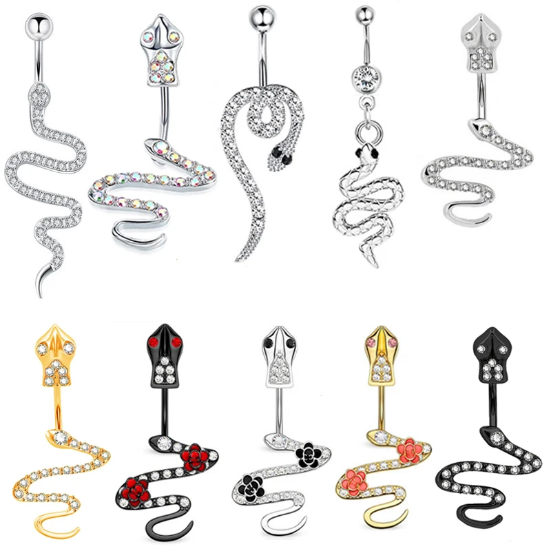 

1Pce Punk Snake Belly Button Ring Bat Dangle Navel Piercing Ring Zircon Pistol Snake Body Piercing Jewelry Umbilical Piercing