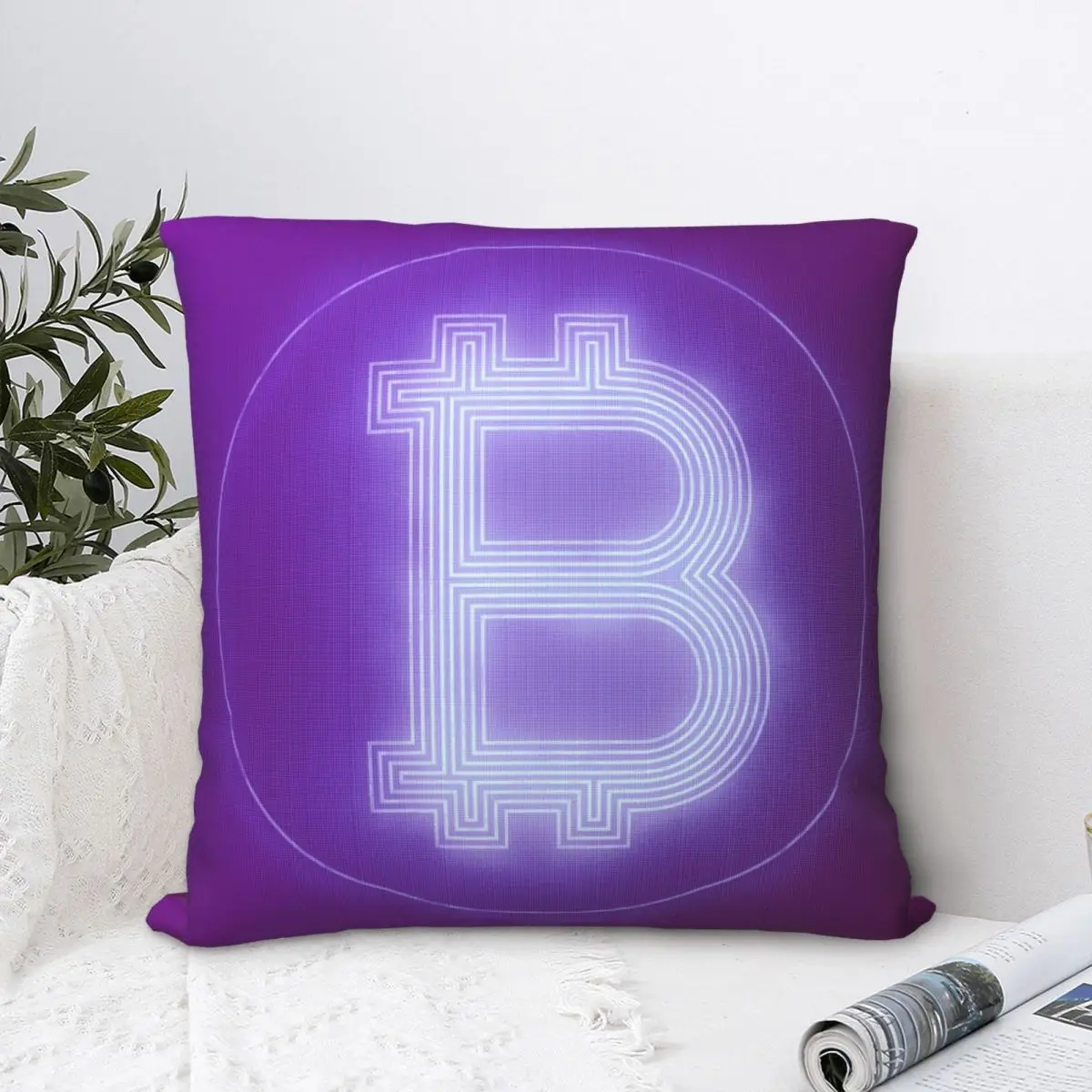 

Purple Essential Throw Pillow Case Bitcoin Virtual Encrypted Digital Currency Backpack Coussin Covers DIY Printed Reusable Home