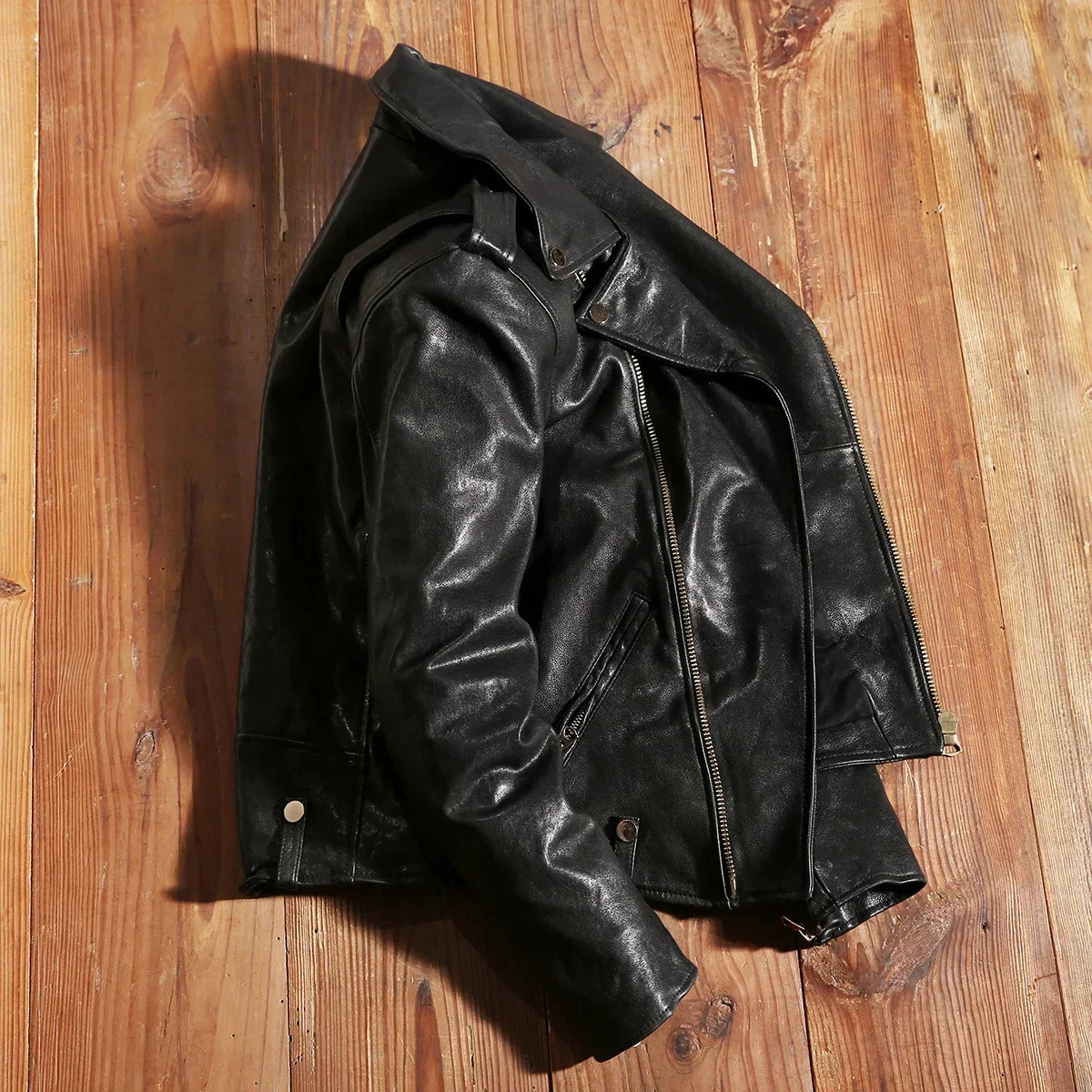 J24 Мужская черная мотоциклетная куртка из овечьей кожи с несколькими карманами