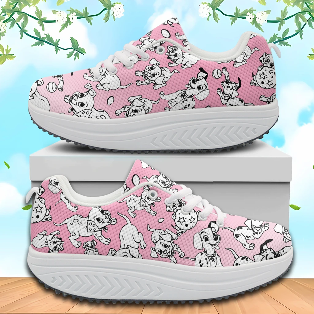 

INSTANTARTS Lightweight Non-Slip Outdoor Platform Sneakers Pink Poppy Dog Pattern Swing Shoes for Women Thick Sole Footwear 2023