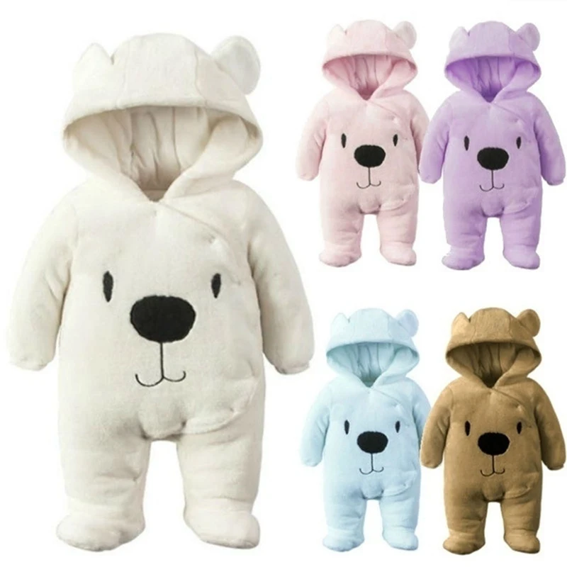 0-18 Months Infant Kids Clothes Baby Newborn Winter Rompers Long Sleeve Think Hooded Cartoon Winter Warm Cotton Coats Clothing