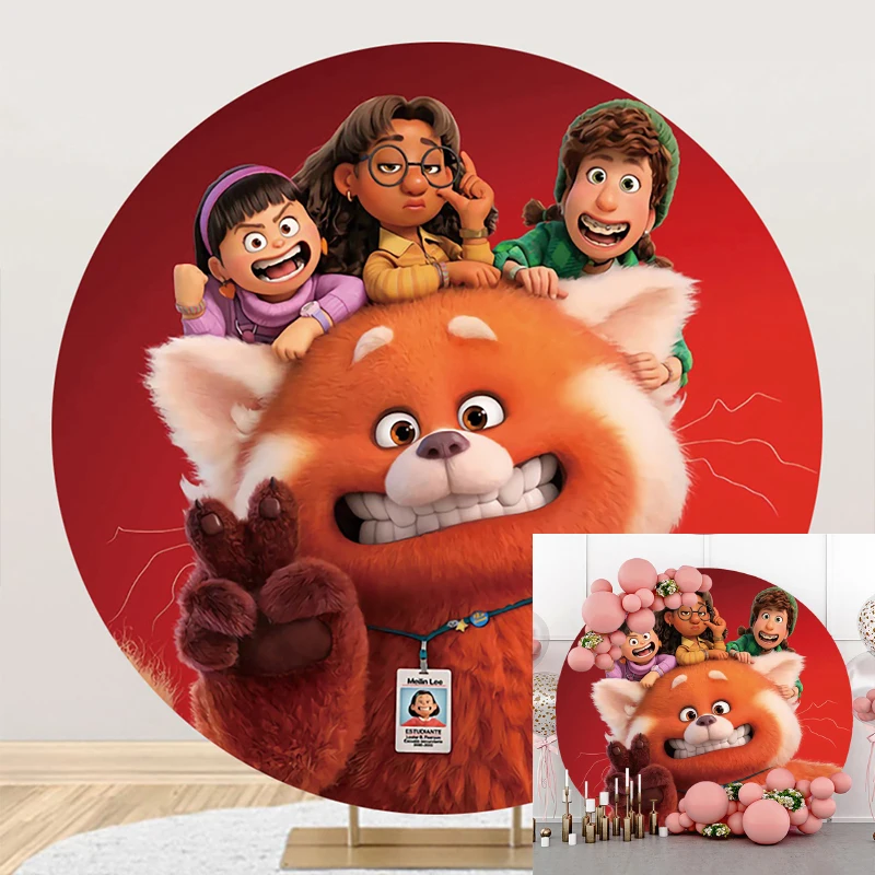 

Disney Turning Red Panda Meilin Circle Background Baby Birthday Party Decoration Banner Round Photography Backdrop Photo Studio