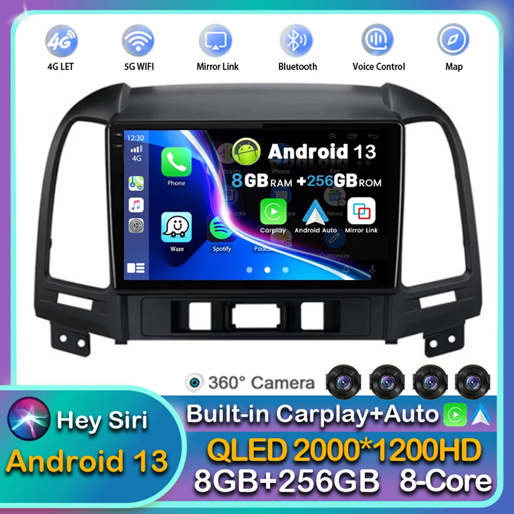 

Android 13 DSP Car Radio Multimidia Video Player Navigation GPS For Hyundai Santa Fe 2 2006-2012 2din Head Unit wireless Carplay