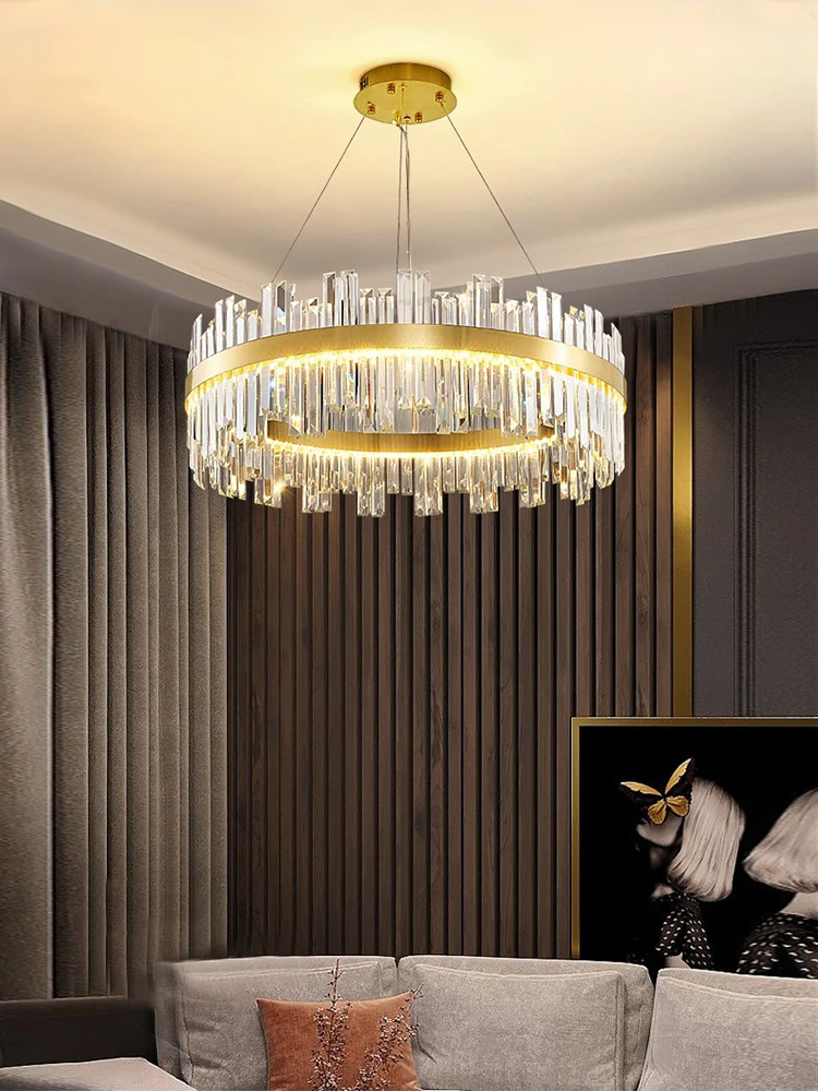 

Light luxury crystal chandelier living room lamp simple modern atmosphere duplex villa master bedroom dining room lamp