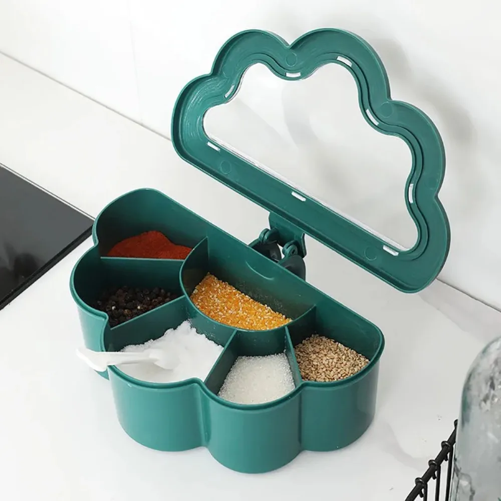 

Multi-compartment Multi-Grid Dustproof Cloud Salt Storage Jar Condiment Container Seasoning Box Kitchen Accessories
