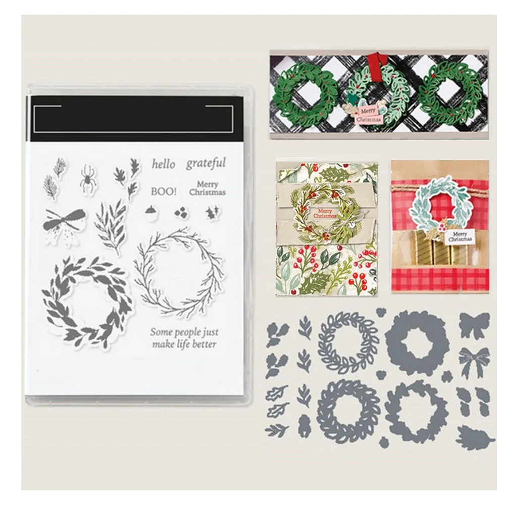 

New Cottage Wreaths Clear Stamps and Metal Cutting Dies Template DIY Scrapbooking Photo Album Deco Greeting Card Stencil Craft