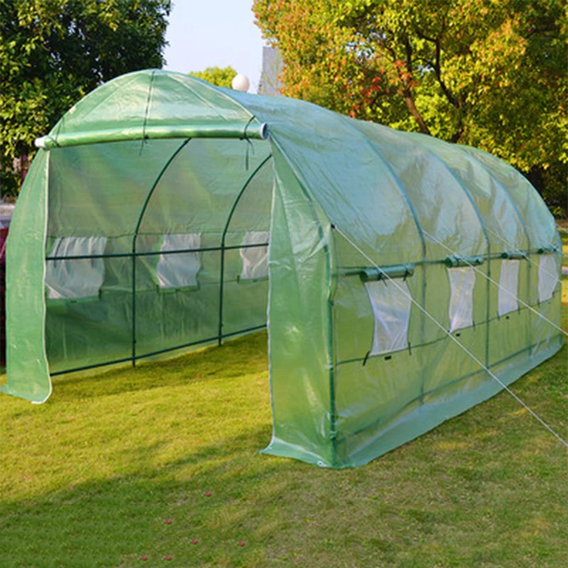 New Tunnel Greenhouse Flower House Durable 3M 2 Doors Large Bird Pest Control Antifreeze and Rainproof Greenhous with Iron Stand