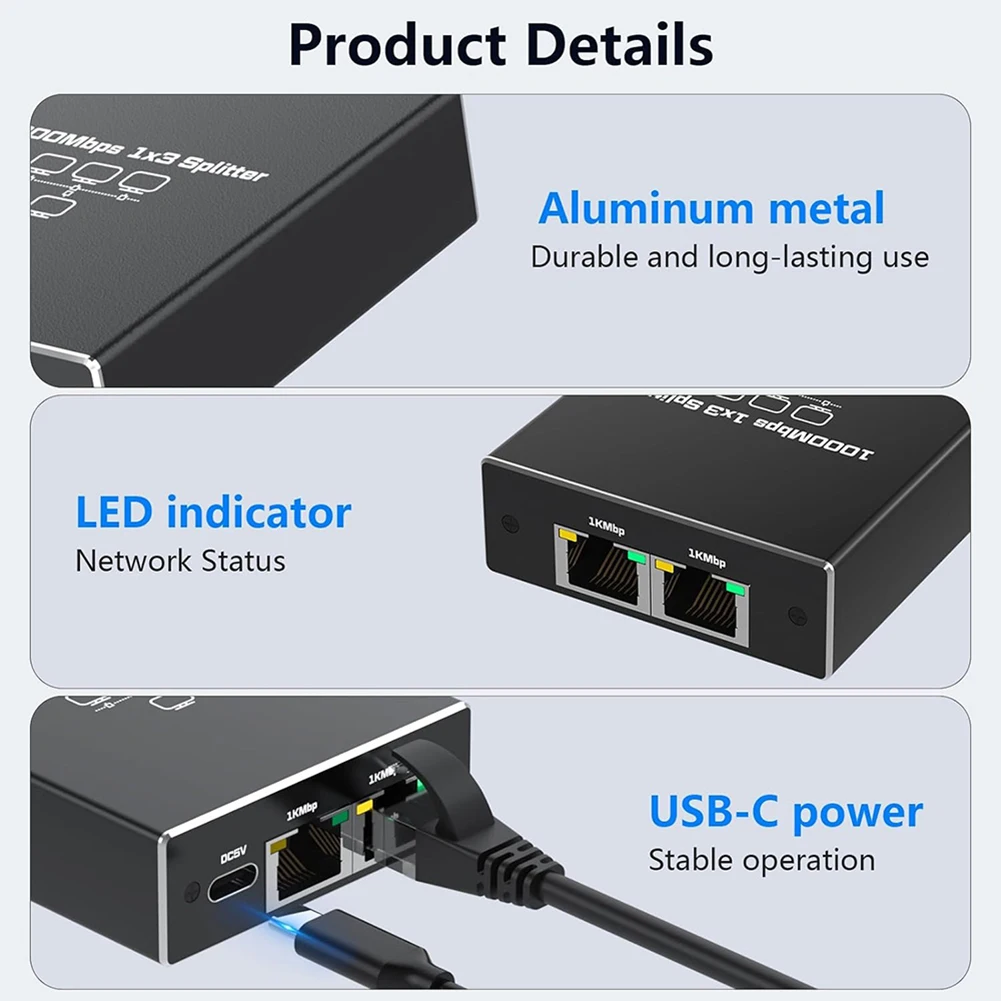 Разветвитель сетевой RJ45 для кабеля питания Cat5/5e/6/2/1 1000 Мбит/с