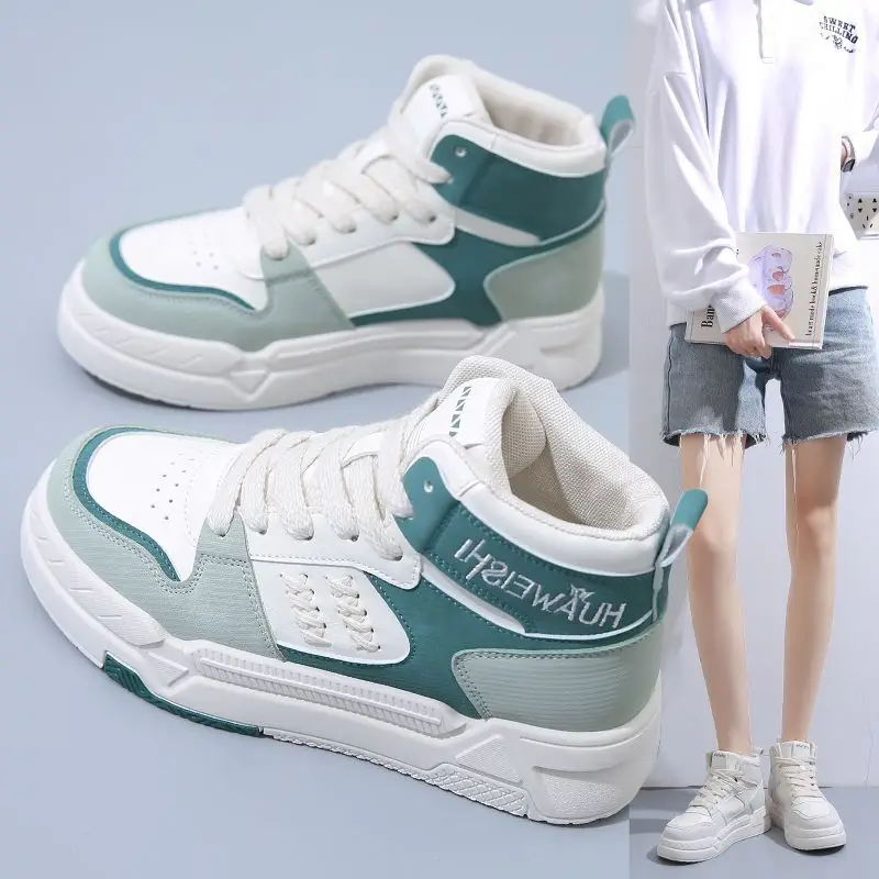 SHANPA High-top Womens 2022 Autumn and Winter Shoes Thick-soled Sneakers Casual All-match Korean Fashion Shoes Zapatillas Mujer