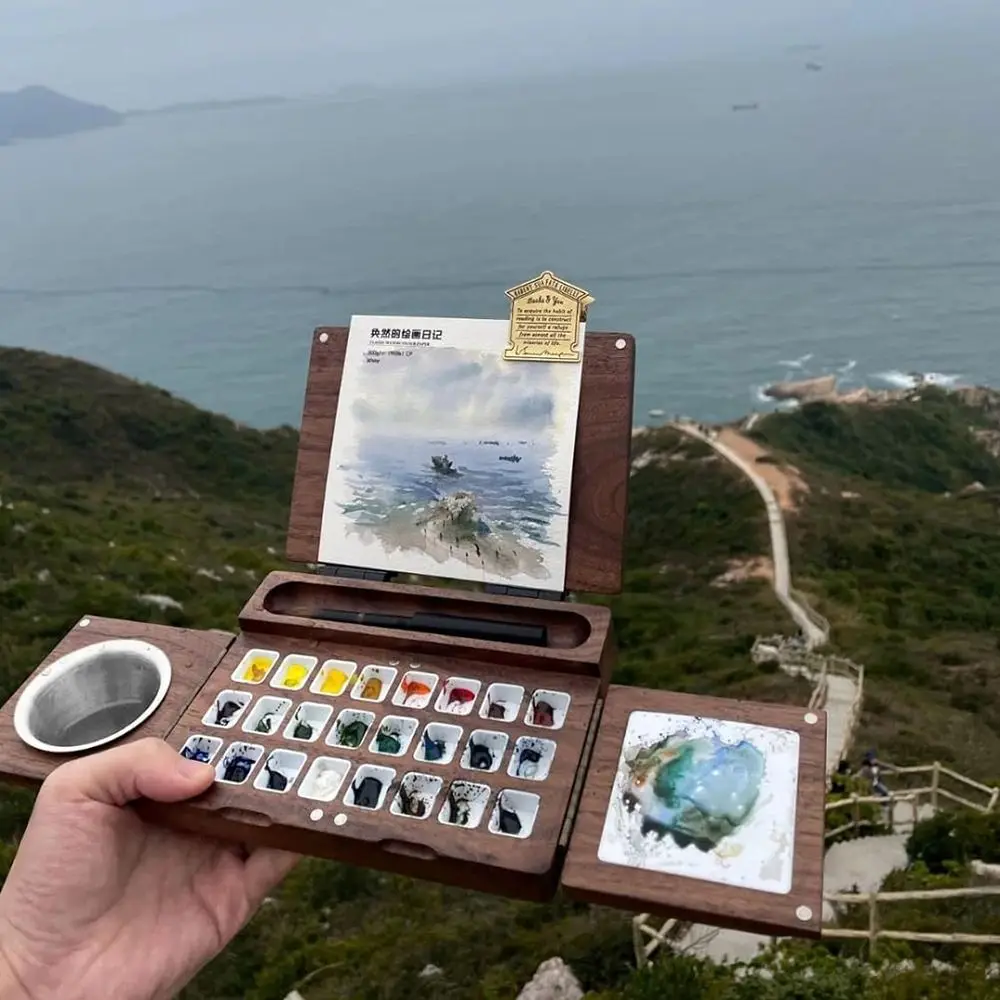 24-сеточная деревянная коробка для акварели портативная многофункциональная