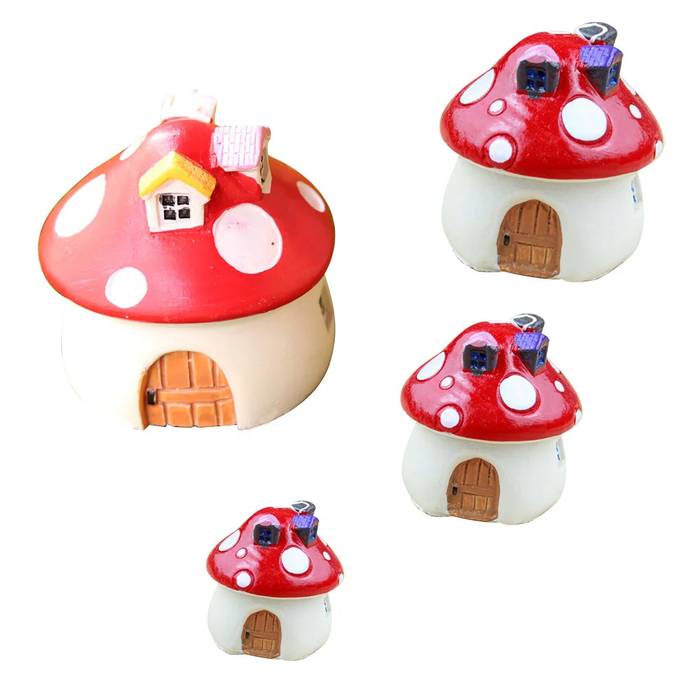 

4 Pcs Outdoor Table Decor House Statue Mushroom Decor Miniatures Mushroom Ornament Gnome Fairy House Model Succulent Mushroom