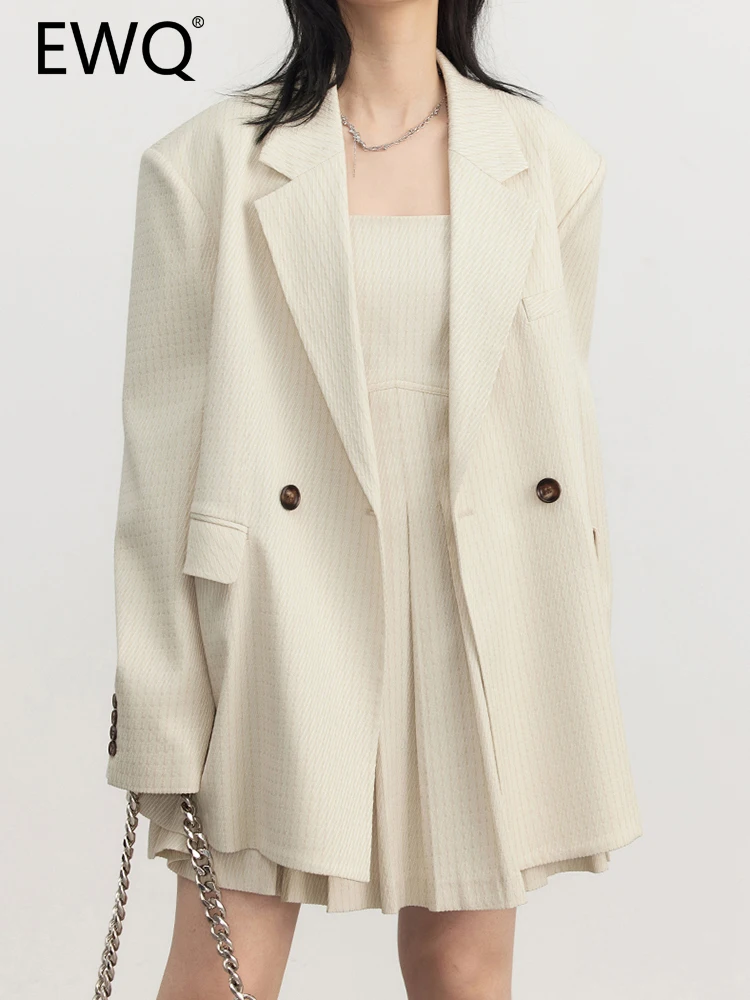 

EWQ High End Blazer For Women Loose Texture Twill Jacquard Coat Double-breasted Overcoat Female Jacket 2023 Autumn New 26D3027