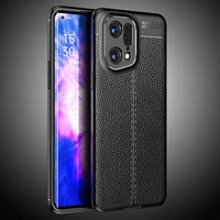 classic lychee pattern pu leather phone case four corners airbag soft tpu anti fall protection cover for oppo find x5 pro